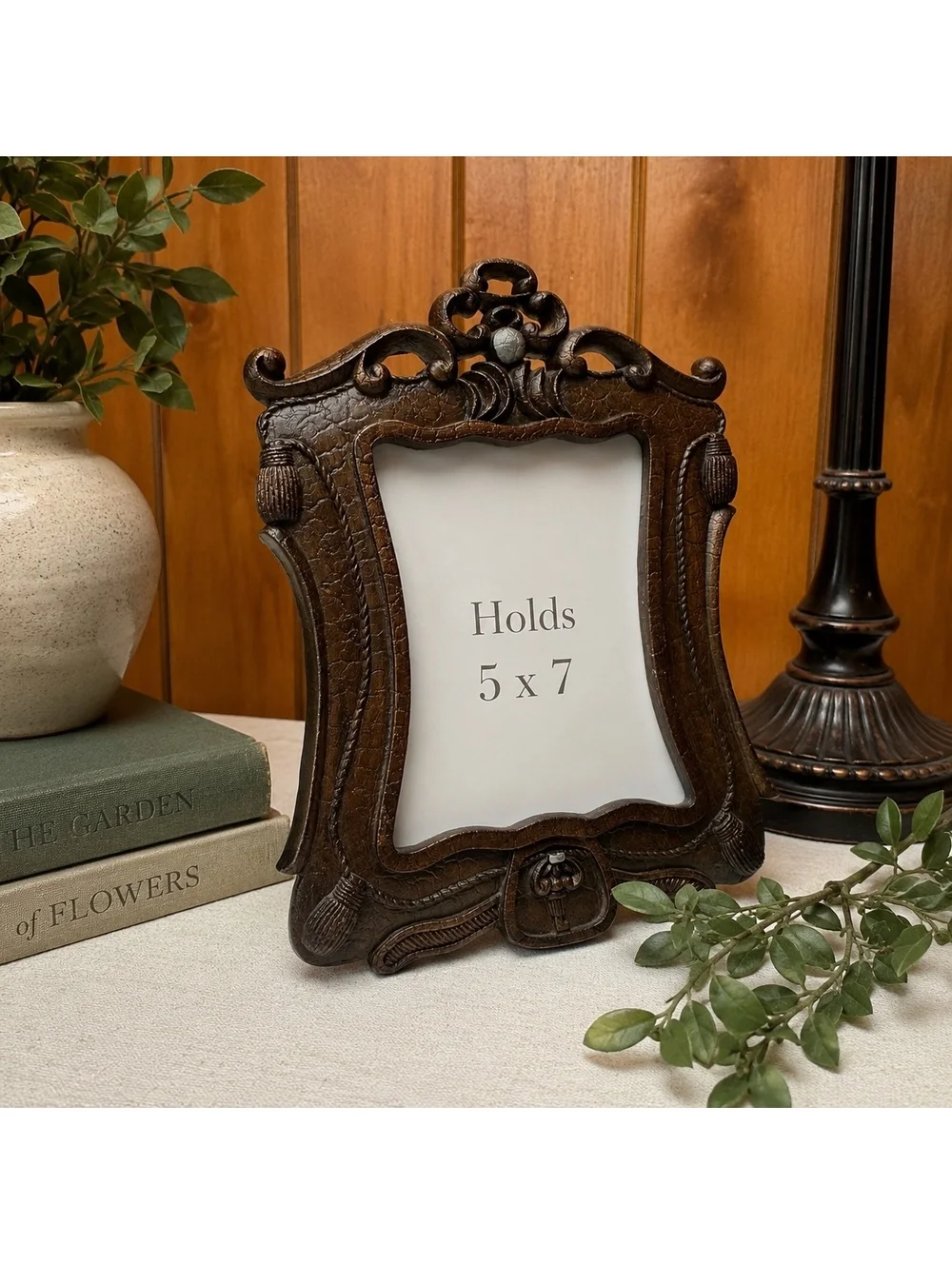 Vintage Baroque Style 5x7 Photo Frame Ornate Brown Resin Tabletop Frame